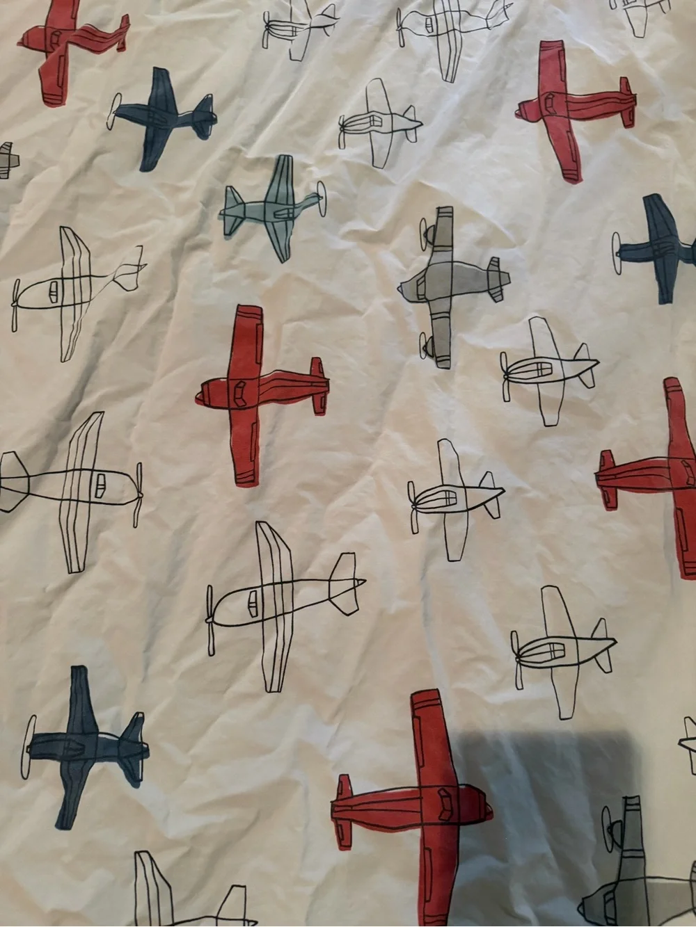 Pottery Barn Kids Organic Cotton Queen Sheet Set Red & Blue Airplane Print